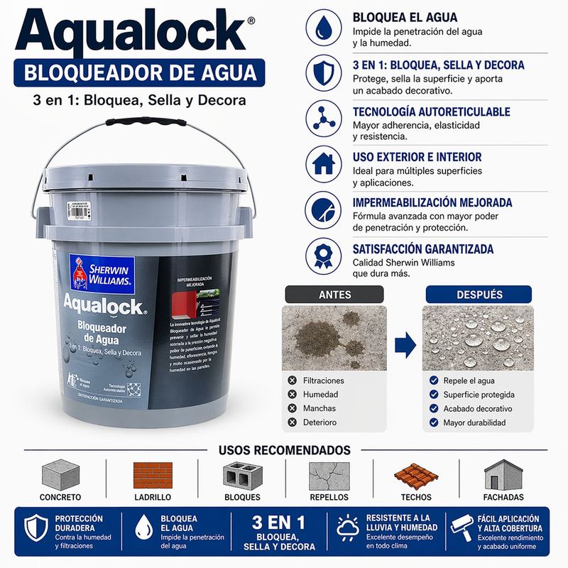 Bloqueador de Agua Aqualock de 5 Galones Color Base Ultra Deep Mate 3 en 1