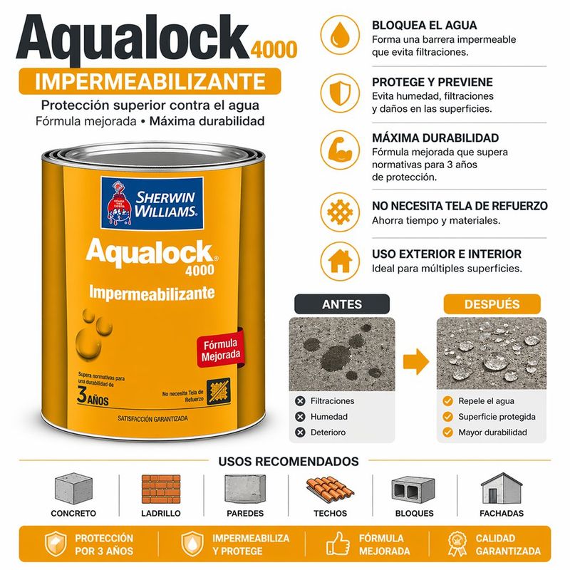 Impermeabilizante Aqualock 4000 de 1 Galón Color Rojo para Techos y Losas Mate