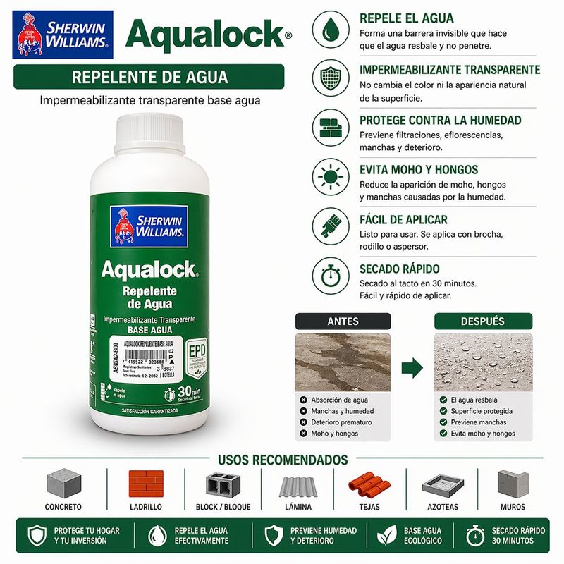 Repelente de Agua Aqualock Base Agua en Botella de 757 mL Color Transparente