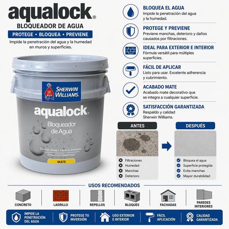 Bloqueador de Agua Aqualock de 5 Galones Color Base Ultra Deep Mate 3 en 1
