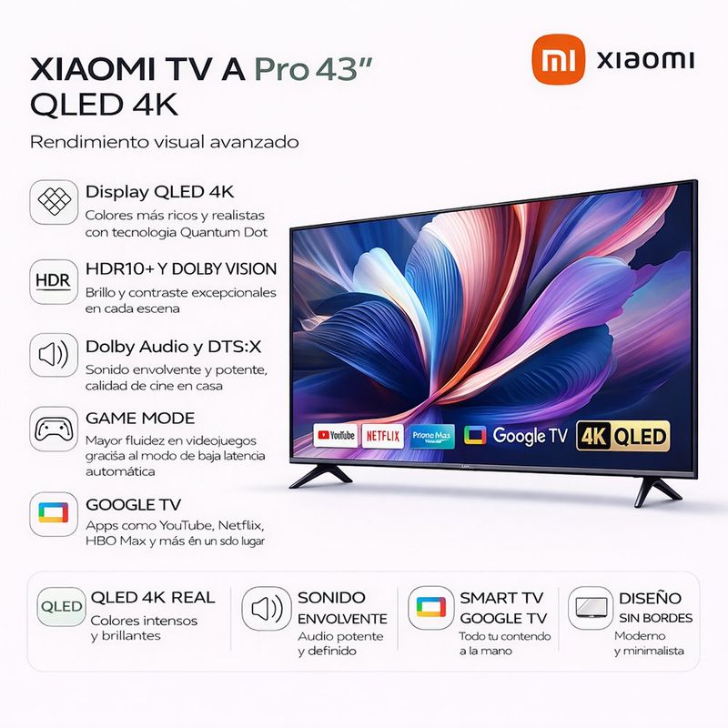 Televisor Smart A Pro de 43 Plg QLED Ultra HD 4K con Google TV