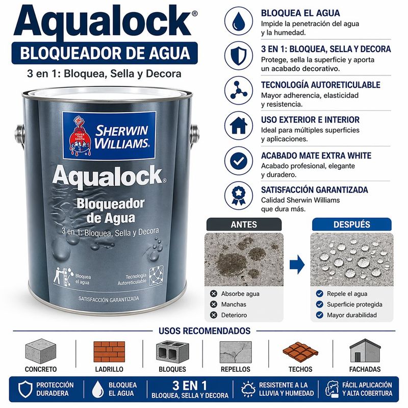 Bloqueador de Agua Aqualock de 1 Galón Color Base Deep Mate 3 en 1