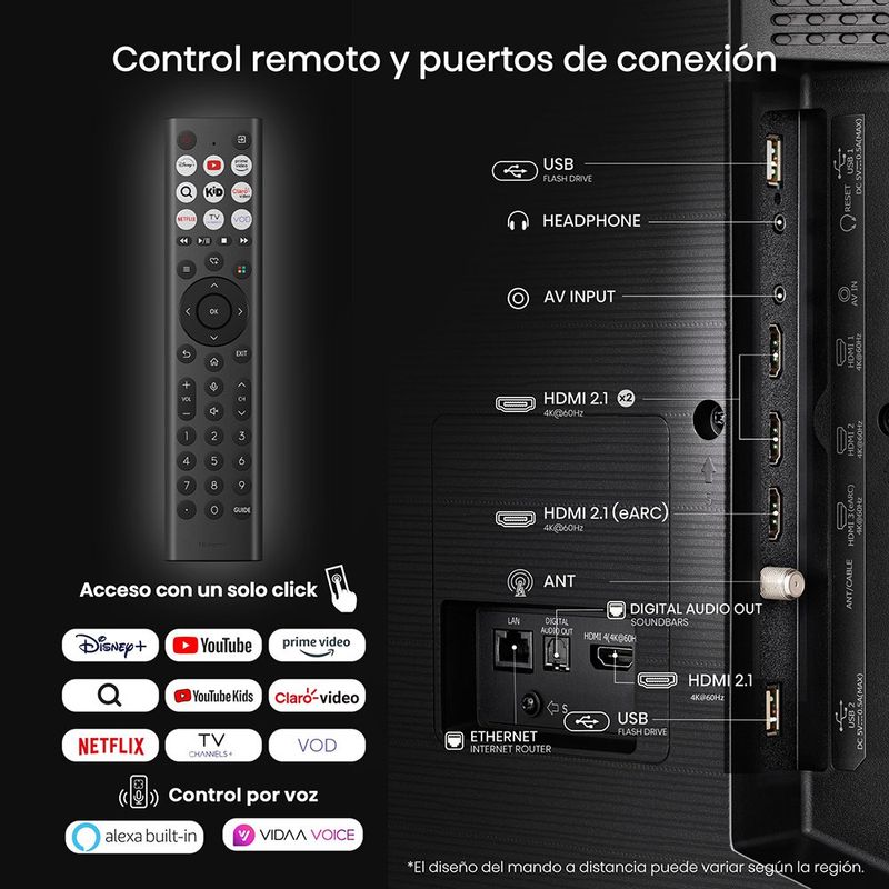 Televisor Smart QLED de 65 Plg Ultra HD 4K con Control por Voz y Dolby Vision Atmos Negro