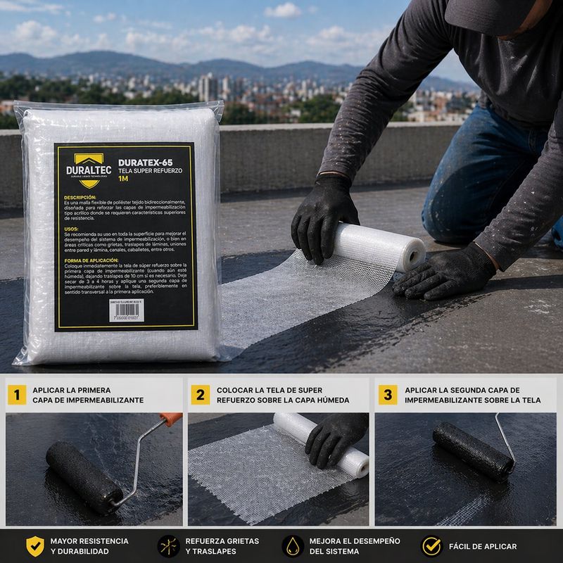 Tela Súper Refuerzo Duratex-65 para Impermeabilización Acrílica de 1 Metro