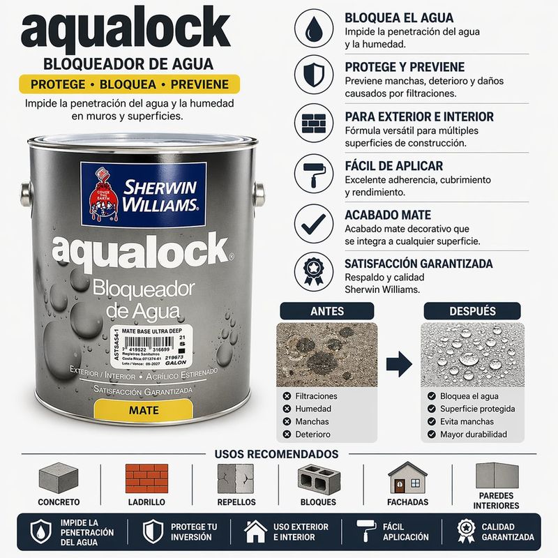 Bloqueador de Agua Aqualock de 1 Galón Color Base Ultra Deep Mate 3 en 1