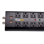Protector de Sobretensiones con 8 Salidas CA, Coaxial y 2 USB Negro