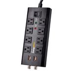 Protector de Sobretensiones con 8 Salidas CA, Coaxial y 2 USB Negro