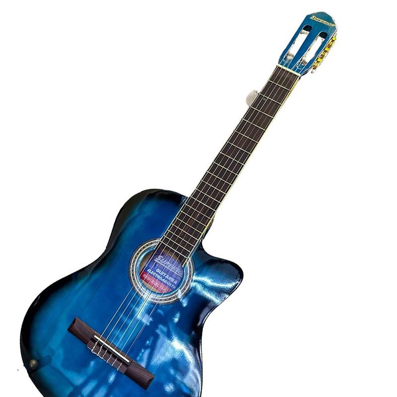 Guitarra Electroacústica Superior con Amplificador y Pedestal de Color Azul