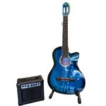 Guitarra Electroacústica Superior con Amplificador y Pedestal de Color Azul
