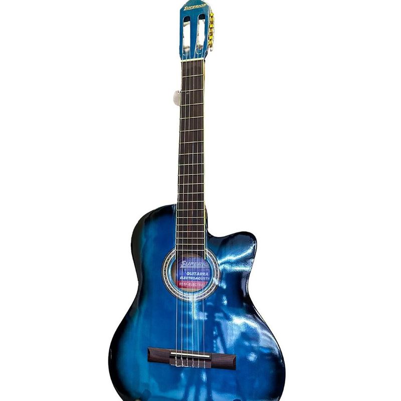 Guitarra Electroacústica Superior con Amplificador y Pedestal de Color Azul