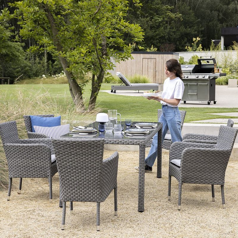 Silla de Comedor Exterior Drios de Aluminio y Mimbre Sintético 57 x 60 x 85 cm Gris Oscuro
