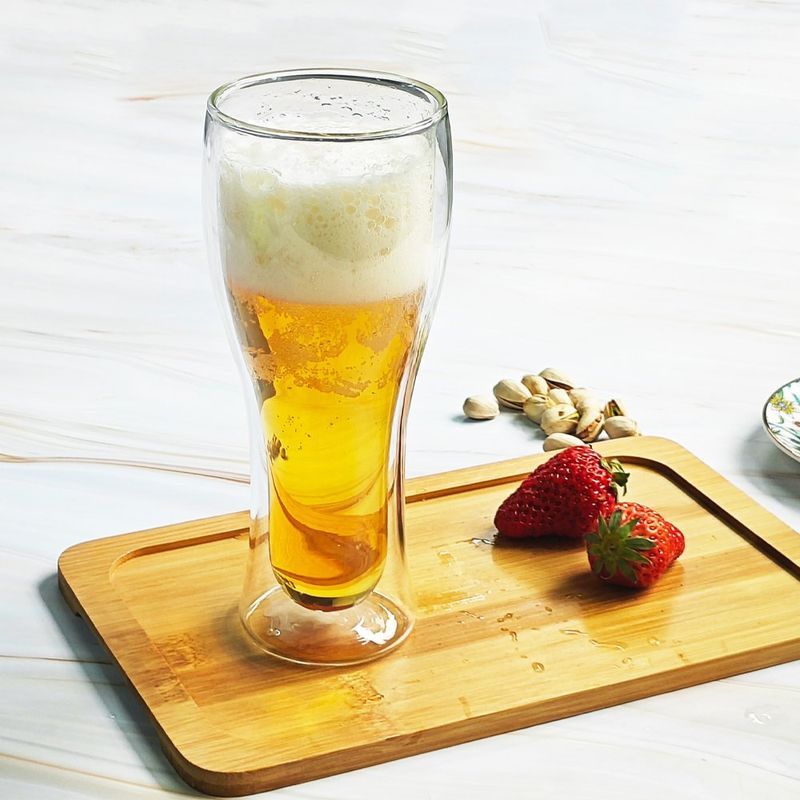 Set de 2 Vasos Cerveceros Vidrio de Doble Pared de 13 oz para Bebidas Frías Transparente
