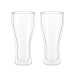 Set de 2 Vasos Cerveceros Vidrio de Doble Pared de 13 oz para Bebidas Frías Transparente