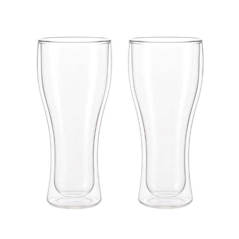 Set de 2 Vasos Cerveceros Vidrio de Doble Pared de 13 oz para Bebidas Frías Transparente