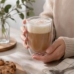 Set de 2 Vasos Vidrio de Doble Pared de 12.17 oz para Café, Té o Bebidas Transparente