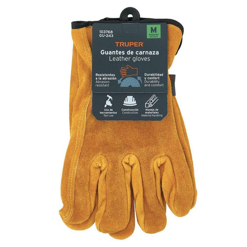 Guantes de Carnaza Talla M para Uso General en Herramientas, Construcción y Manejo de Materiales