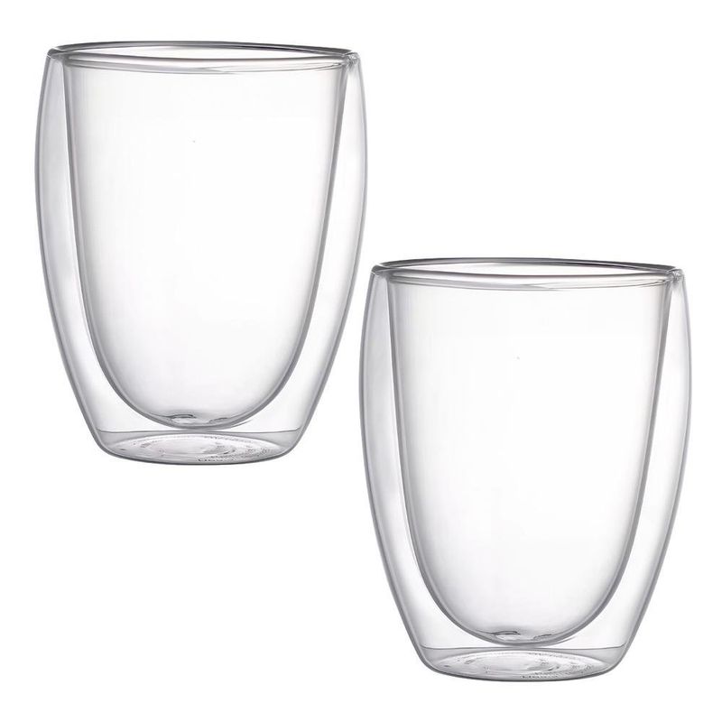 Set de 2 Vasos Vidrio de Doble Pared de 16.91 oz para Bebidas Frías o Calientes Transparente