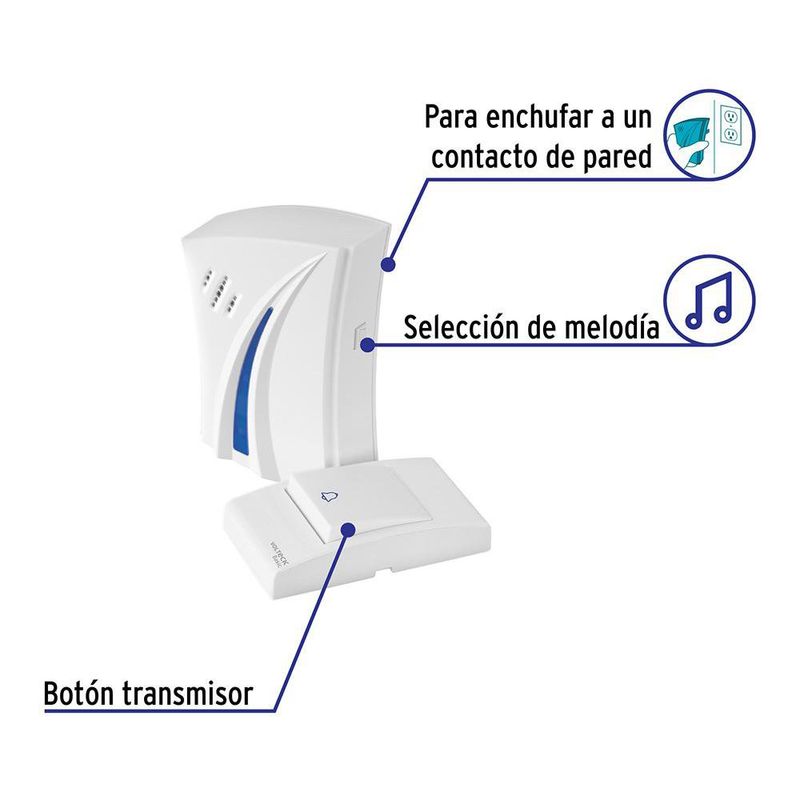 Timbre Inalámbrico con Receptor para Enchufar de 36 Tonos y Alcance de 60 m