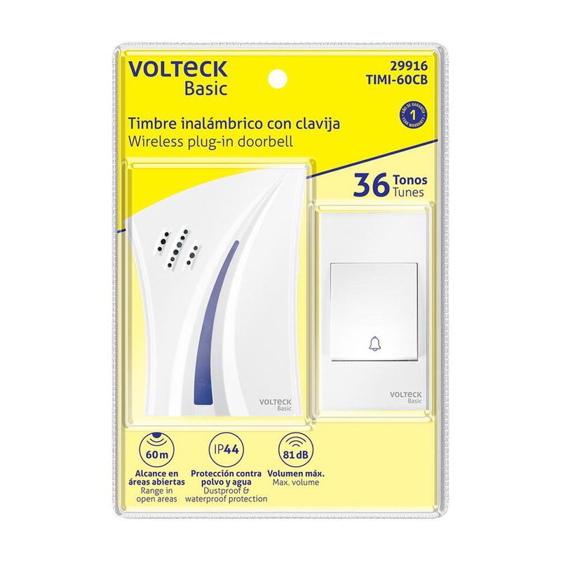 Timbre Inalámbrico con Receptor para Enchufar de 36 Tonos y Alcance de 60 m