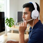 Audífonos Alámbricos Quantum 100P Gamer con Conector 3.5 mm Color Blanco y Azul