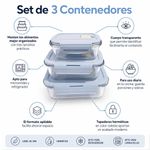 Set de 3 Contenedores Plásticos con Tapadera Color Celeste para Alimentos