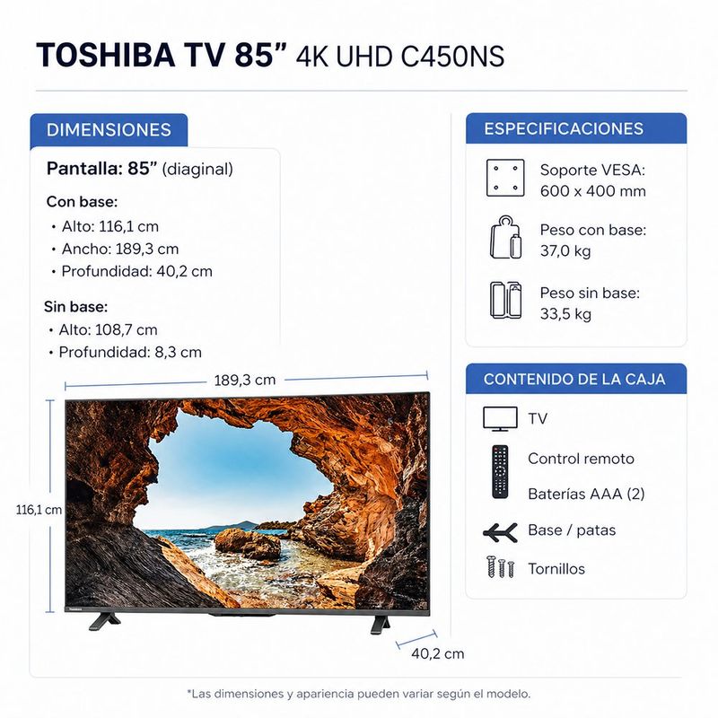 Televisor Smart de 85" QLED Ultra HD 4K con HDR