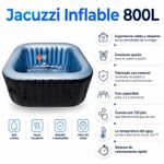 Jacuzzi Inflable Cuadrado con Capacidad de 800 Litros Color Negro con Gris