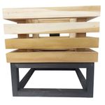 Maceta Cuadrada de Madera Teca con Base de Hierro de 24 cm Color Natural