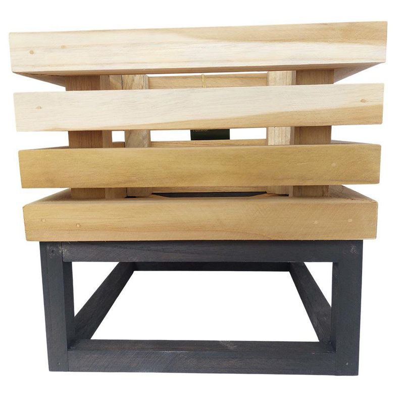Maceta Cuadrada de Madera Teca con Base de Hierro de 24 cm Color Natural