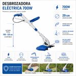 Desbrozadora Eléctrica de 700 W con Corte de 29 cm Color Azul y Blanco