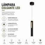 Lámpara Colgante LED Zubene VI de Metal Luz Cálida 8 W 1.50 Metros Color Negro