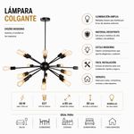 Lámpara Colgante Celaeno II de Metal de 18 Luces E27 1.35 Metros Color Negro
