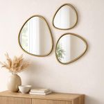 Set de 3 Espejos de Pared Asimétricos con Marco Dorado de 31 x 28 Cm