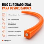 Hilo Cuadrado Dual para Desbrozadora de 2.4 mm x 12 Metros Color Naranja