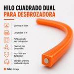 Hilo Cuadrado Dual para Desbrozadora de 2 mm x 15 Metros Color Naranja