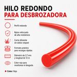 Hilo Redondo para Desbrozadora 2.7 mm x 12 Metros Color Rojo
