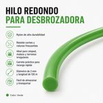 Hilo Redondo para Desbrozadora 2 mm x 120 Metros con Carrete Color Verde