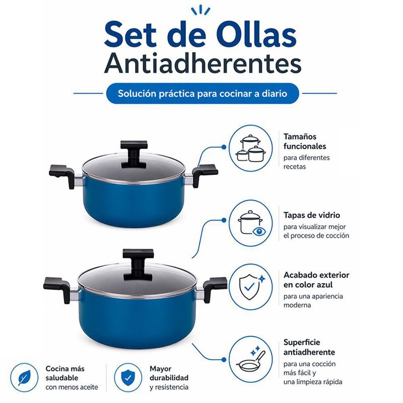 Set de Ollas de Aluminio Antiadherente 4 Piezas con Tapas Color Azul