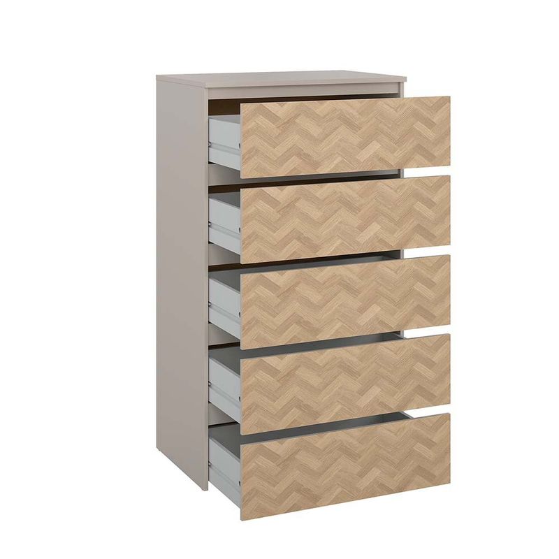 Gavetero Maise con 5 Cajones Vertical para Dormitorio de 64.6 cm Color Cashmere y Roble