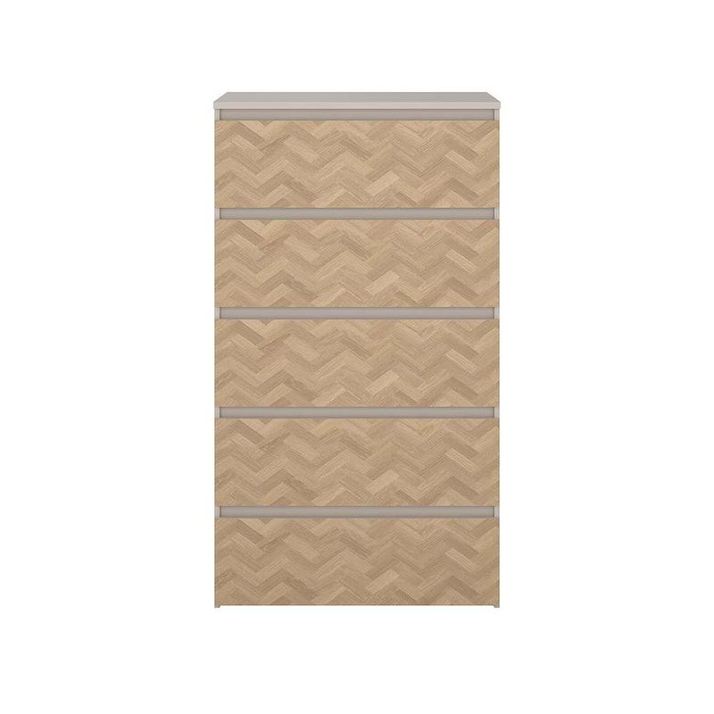 Gavetero Maise con 5 Cajones Vertical para Dormitorio de 64.6 cm Color Cashmere y Roble