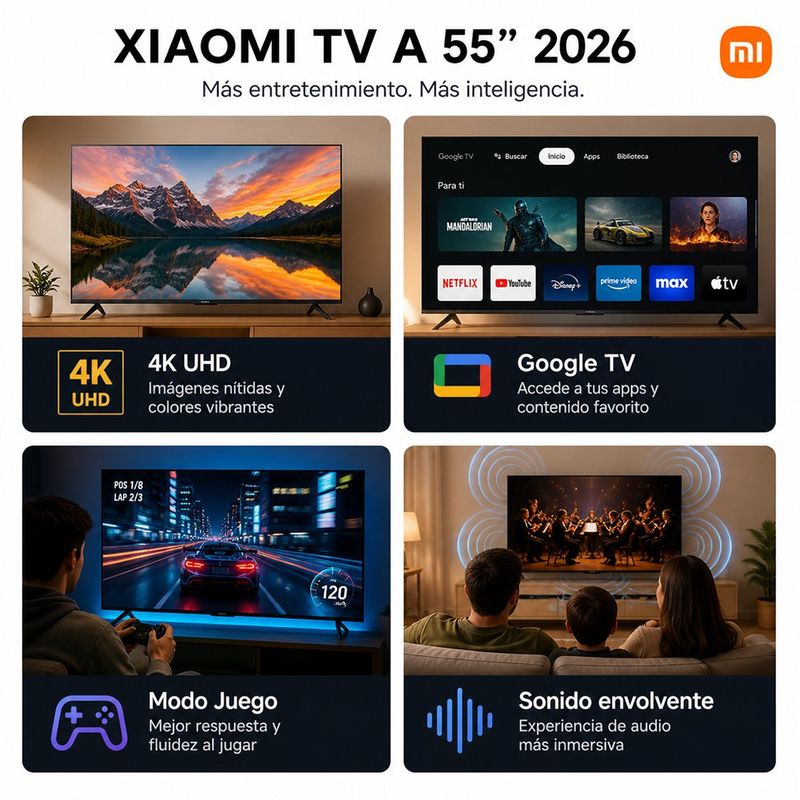 Televisor Smart TV A 2026 de 55 Plg 4K UHD con Google TV y Dolby Audio