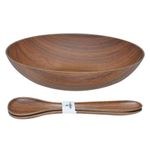 Ensaladera con Servidores con Diseño Tipo Madera de 36 Cm Color Café