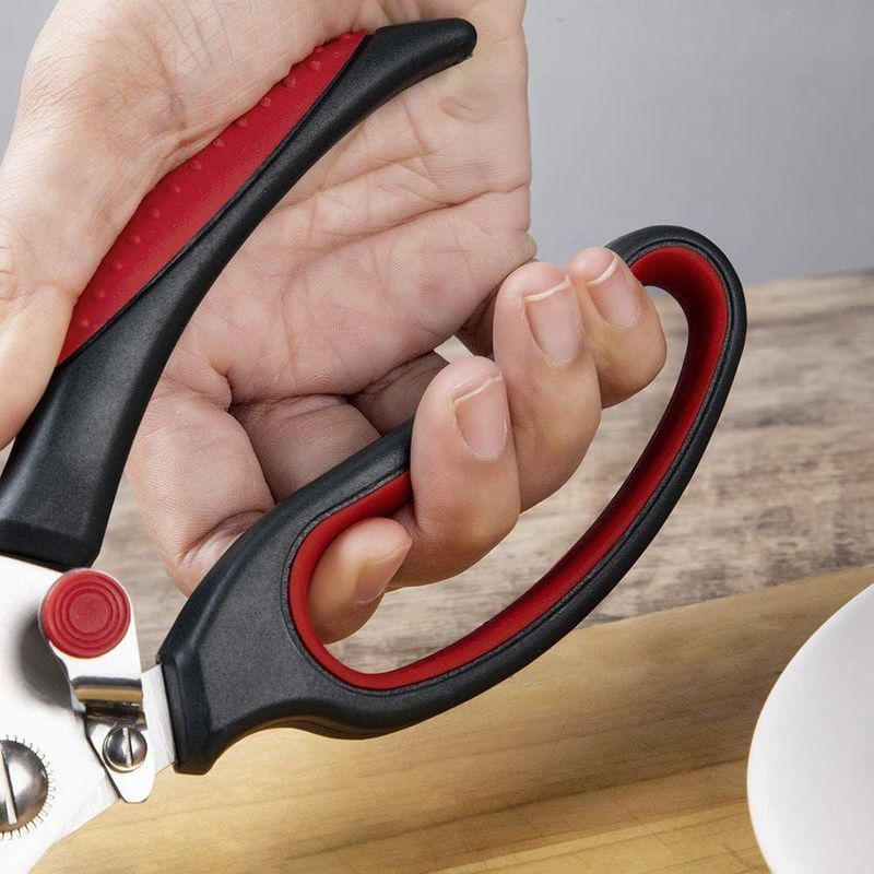 Tijera para Cocina de Acero Inoxidable con Mango Antideslizante Color Negro y Rojo