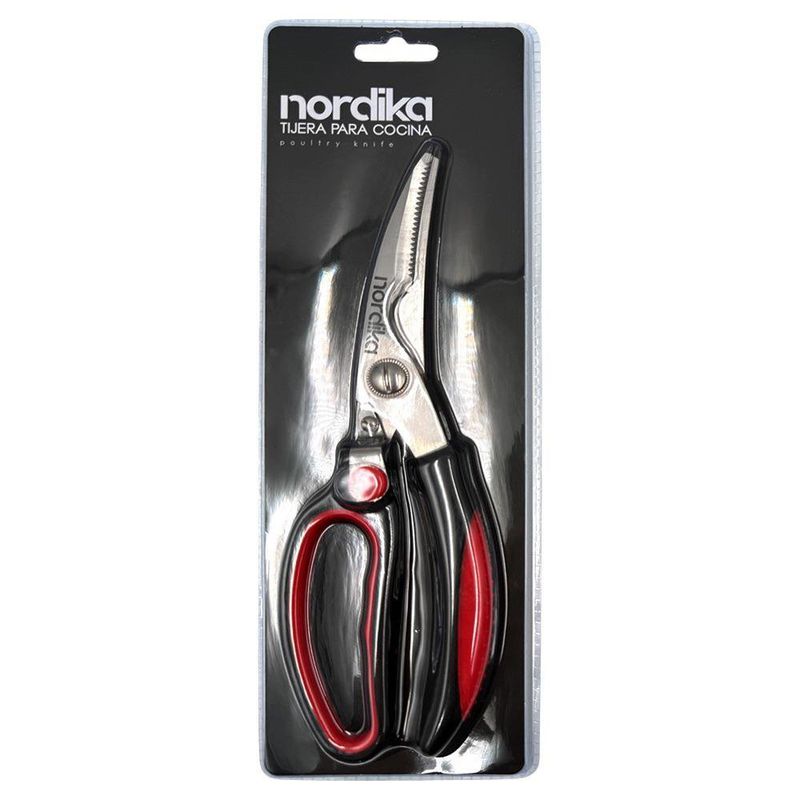 Tijera para Cocina de Acero Inoxidable con Mango Antideslizante Color Negro y Rojo