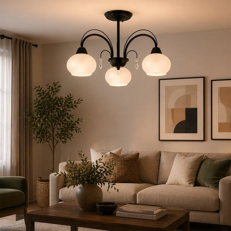 Lámpara de Techo de 3 Luces con Pantallas de Cristal con Base E27 40W