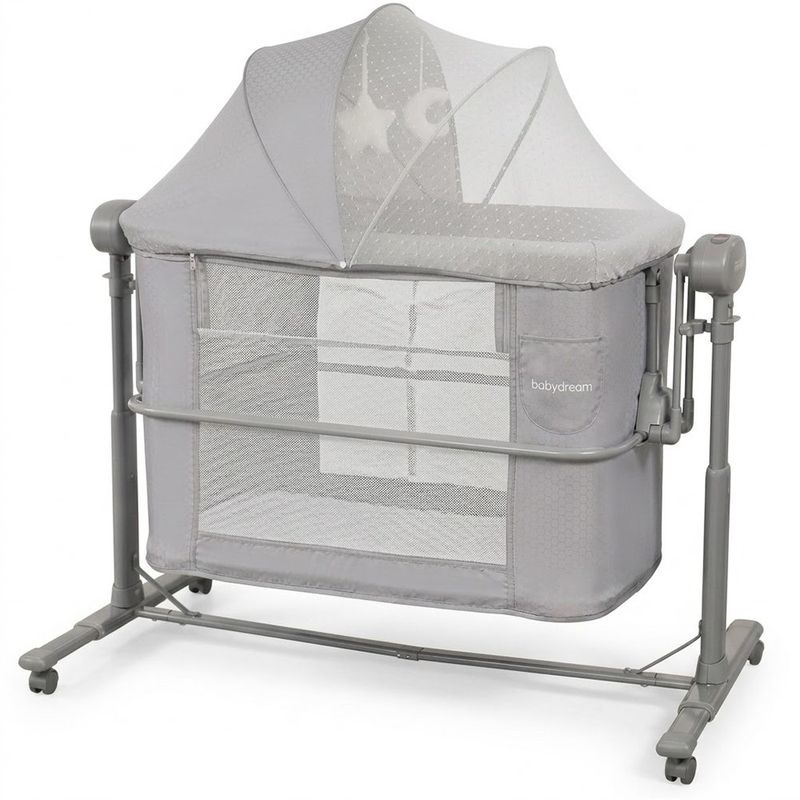 Cuna Colecho Multifuncional con Balanceo, Bluetooth y Control Remoto Gris de 114 x 65 x 78 cm