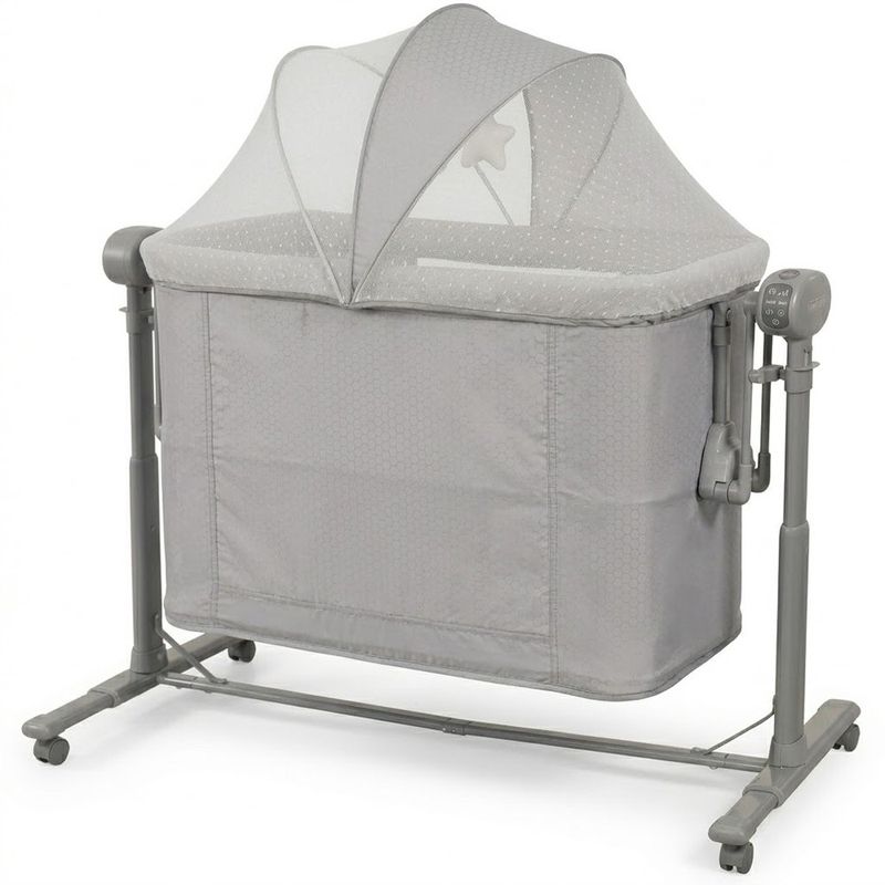 Cuna Colecho Multifuncional con Balanceo, Bluetooth y Control Remoto Gris de 114 x 65 x 78 cm