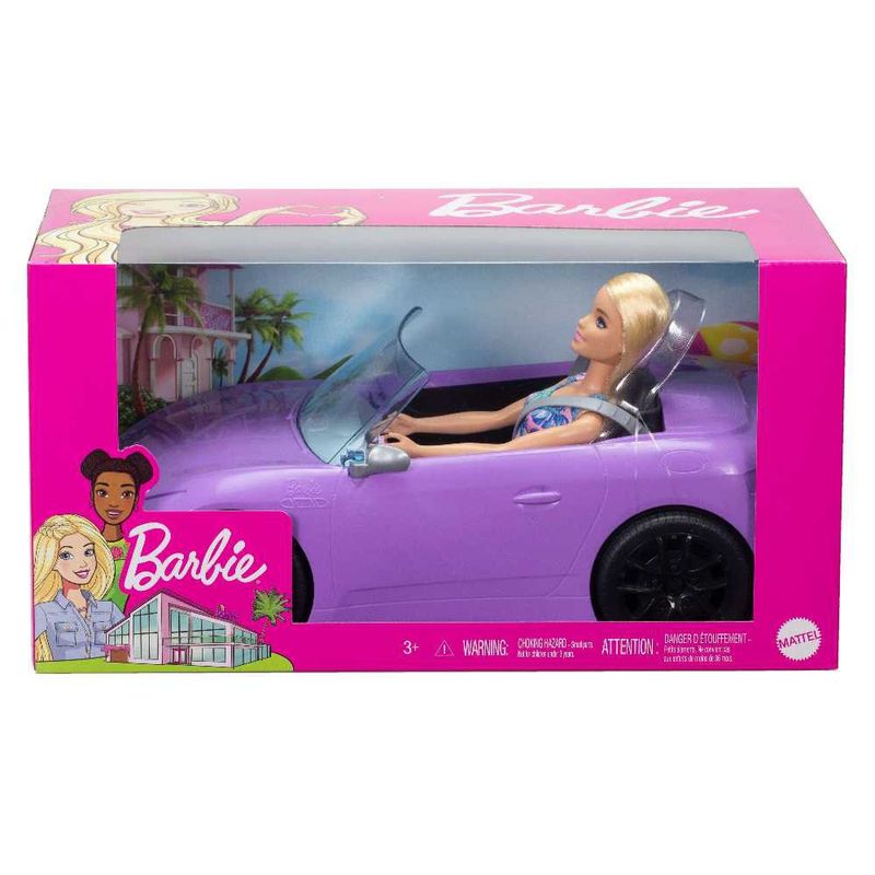 Muñeca Barbie con Auto Convertible Morado para Juego de Moda