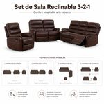Sala Reclinable Tanis 3+2+1 en Color Chocolate con Acabado Tipo Cuero