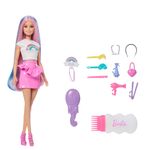 Muñeca Barbie Mechas Arcoíris Sparkle Hair con Cabello con 12 Accesorios